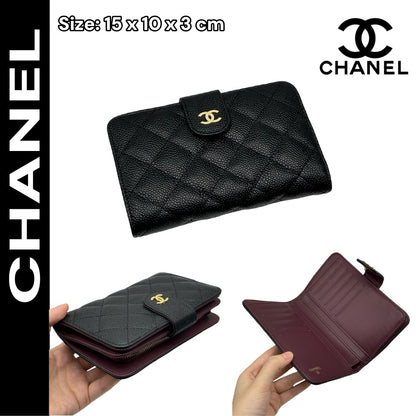 【シャネル】  2つ折り財布 キャビアスキン レザー ゴールド金具 財布A48667