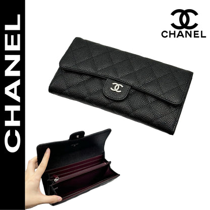 【シャネル】長財布 キャビアスキン ロングウォレット ！ブラック