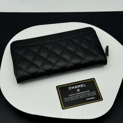 【シャネル】クラシックロングジップウォレット★キャビアXゴールド金具