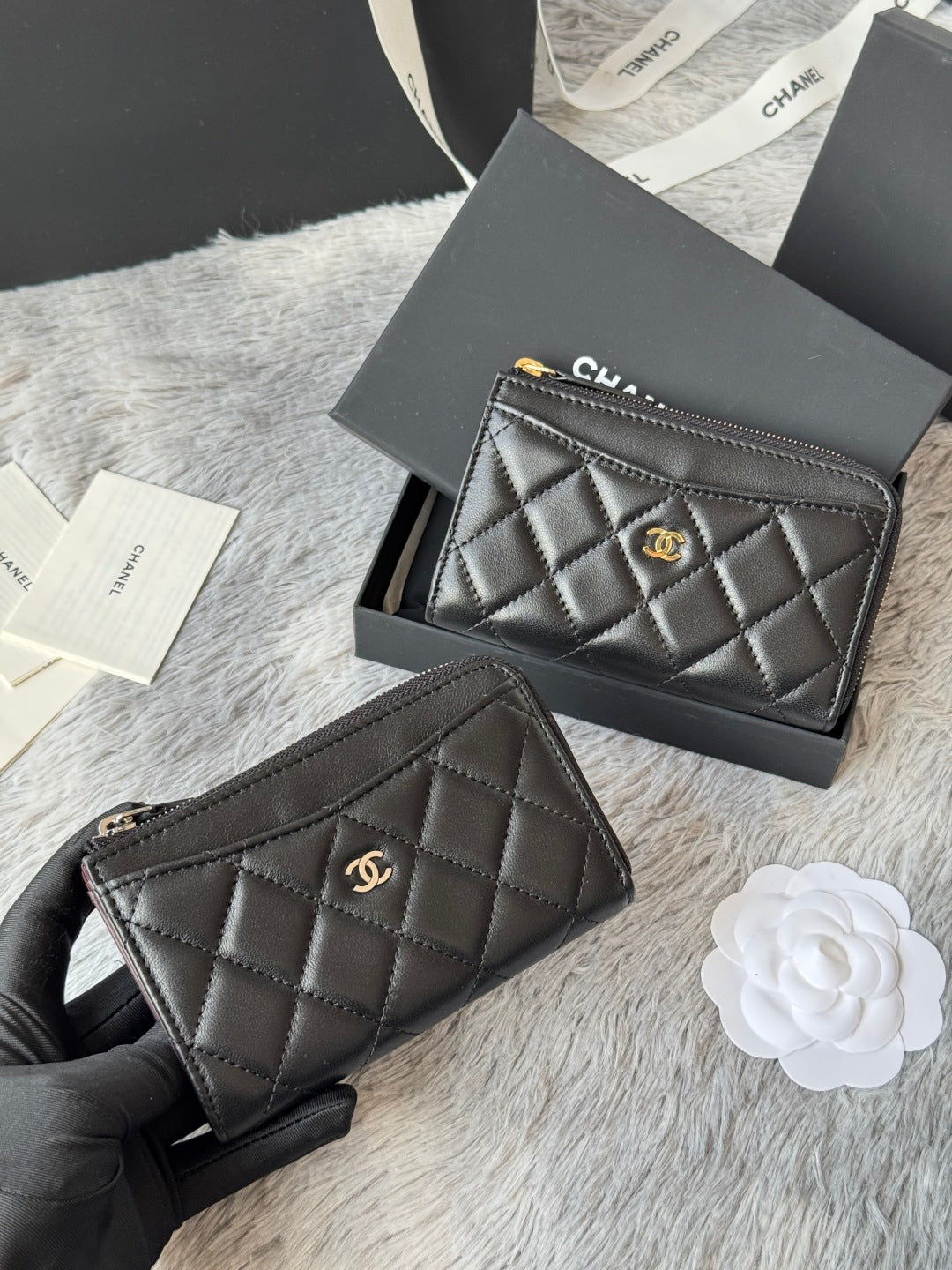 【シャネル】ミニマルな美しさ★ コイン＆カードケース ブラック AP3179